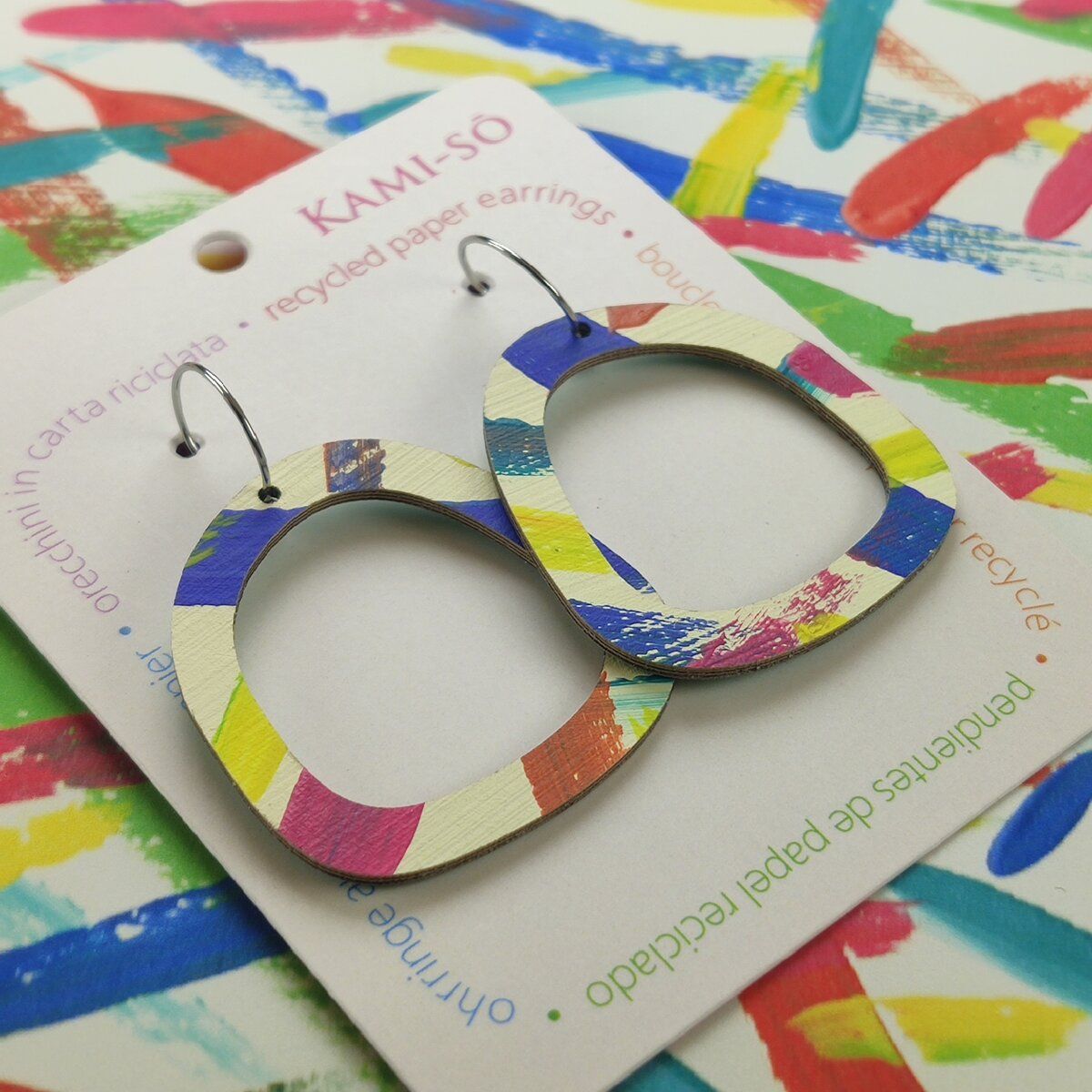 Square Recycled Paper Earrings - Multicolor
