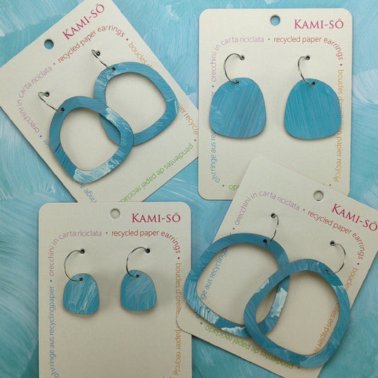 Square Recycled Paper Earrings - Light Blue