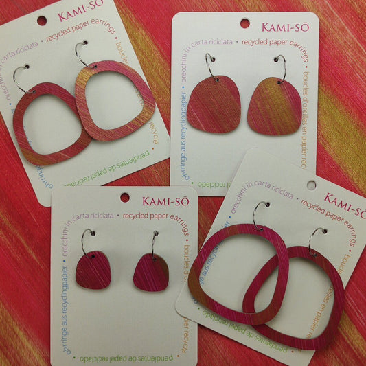 Square Recycled Paper Earrings - Magenta & Gold