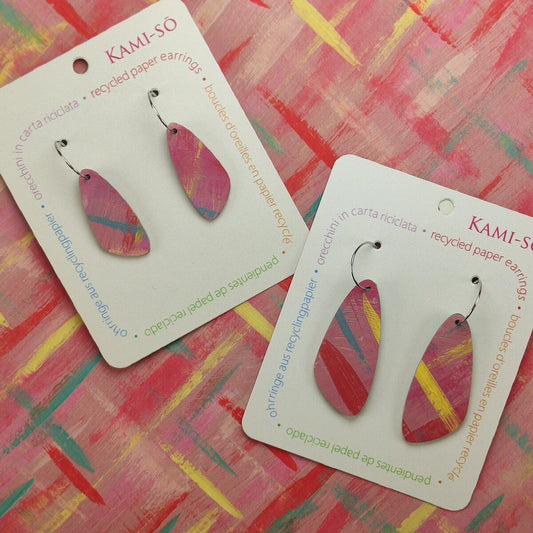 Oval Recycled Paper Earrings - Pink, Yellow, Red & Blue
