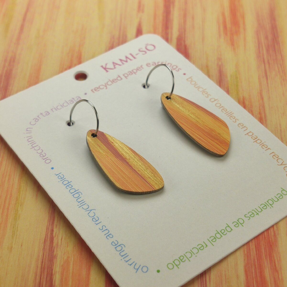 Oval Recycled Paper Earrings - Orange & Gold