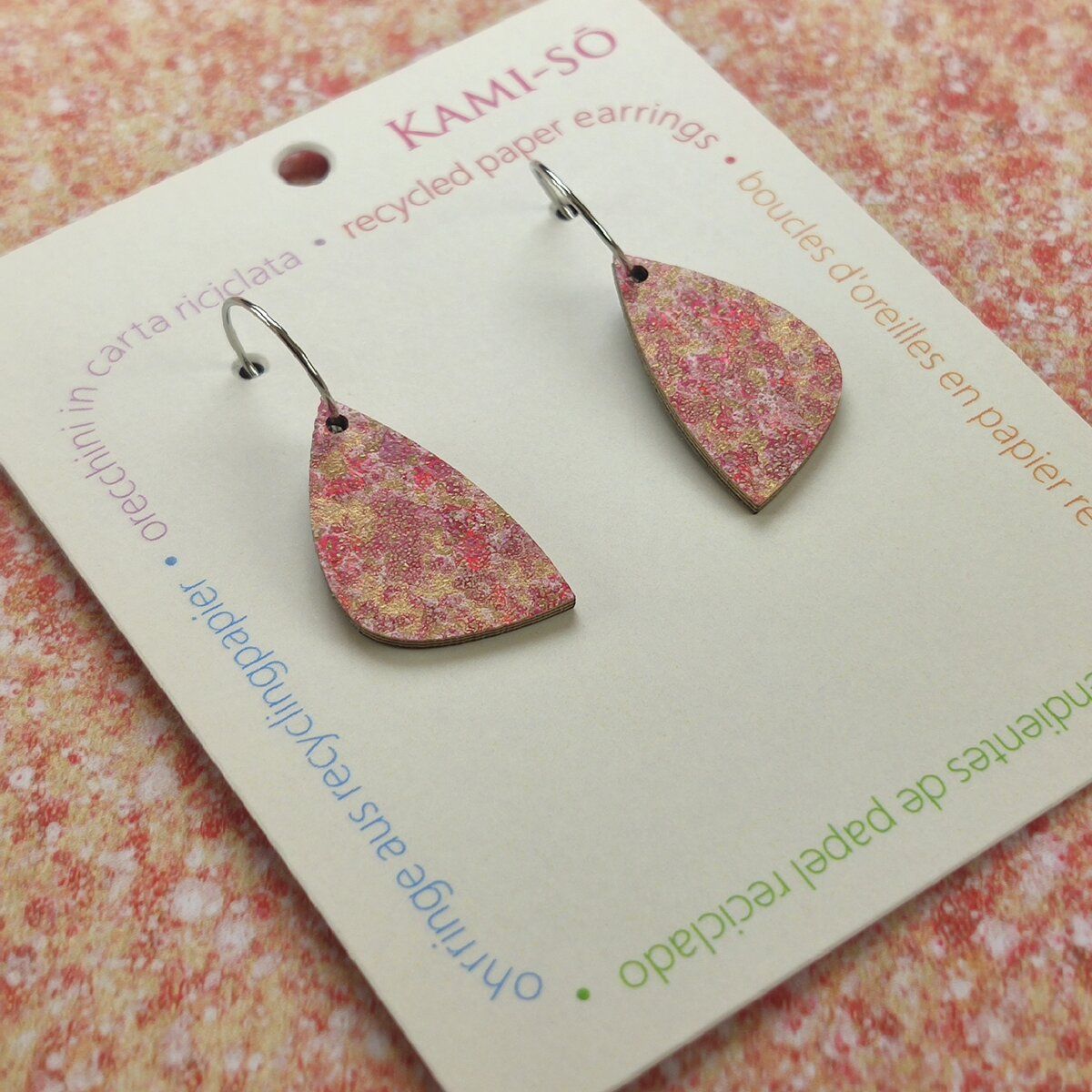 Mini Recycled Paper Earrings - Pink & Gold Speckle