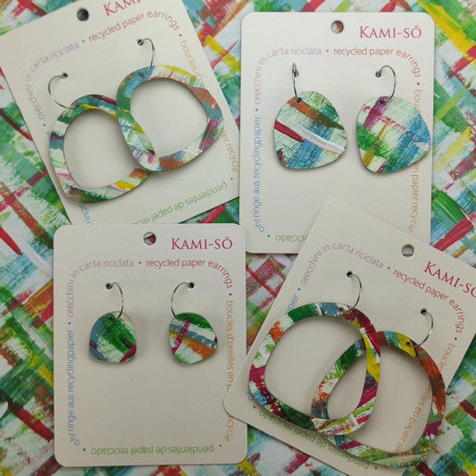 Square Recycled Paper Earrings - Multicolor