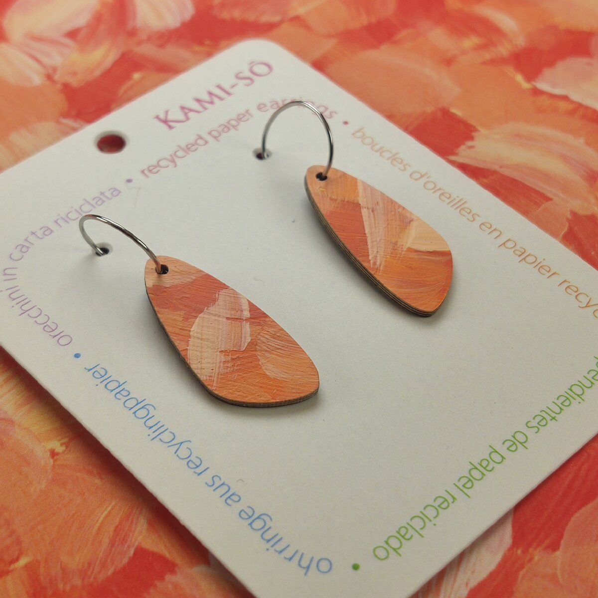 Oval Recycled Paper Earrings - Orange