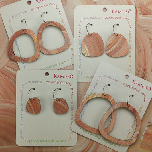 Square Recycled Paper Earrings - Light Brown