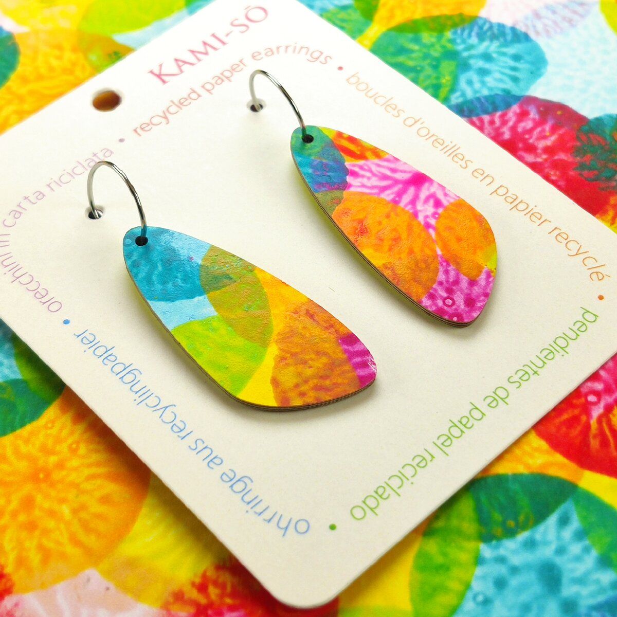Oval Recycled Paper Earrings - Bright Multicolor