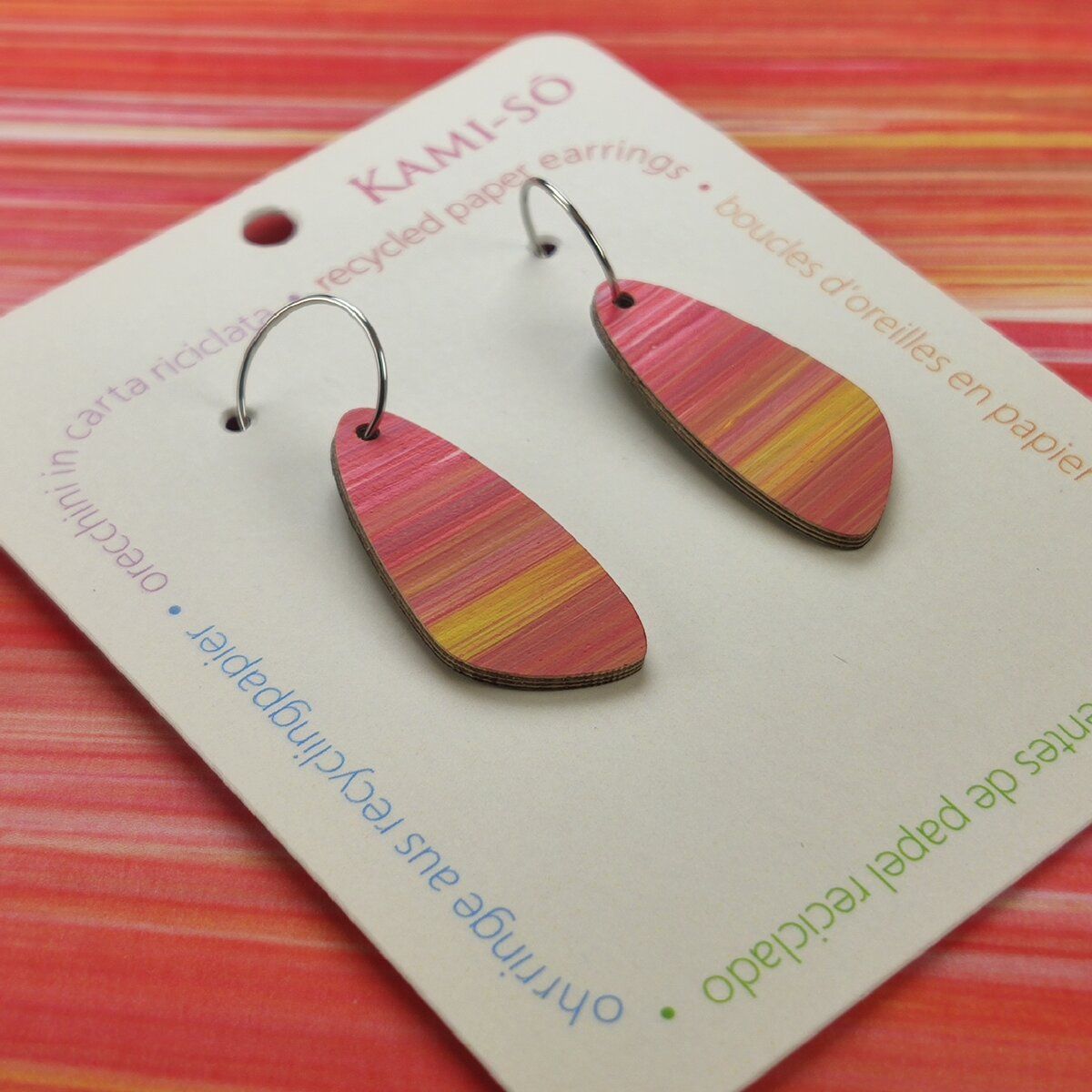 Oval Recycled Paper Earrings - Pink Stripe