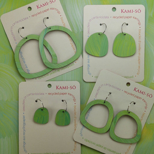 Square Recycled Paper Earrings - Light Green