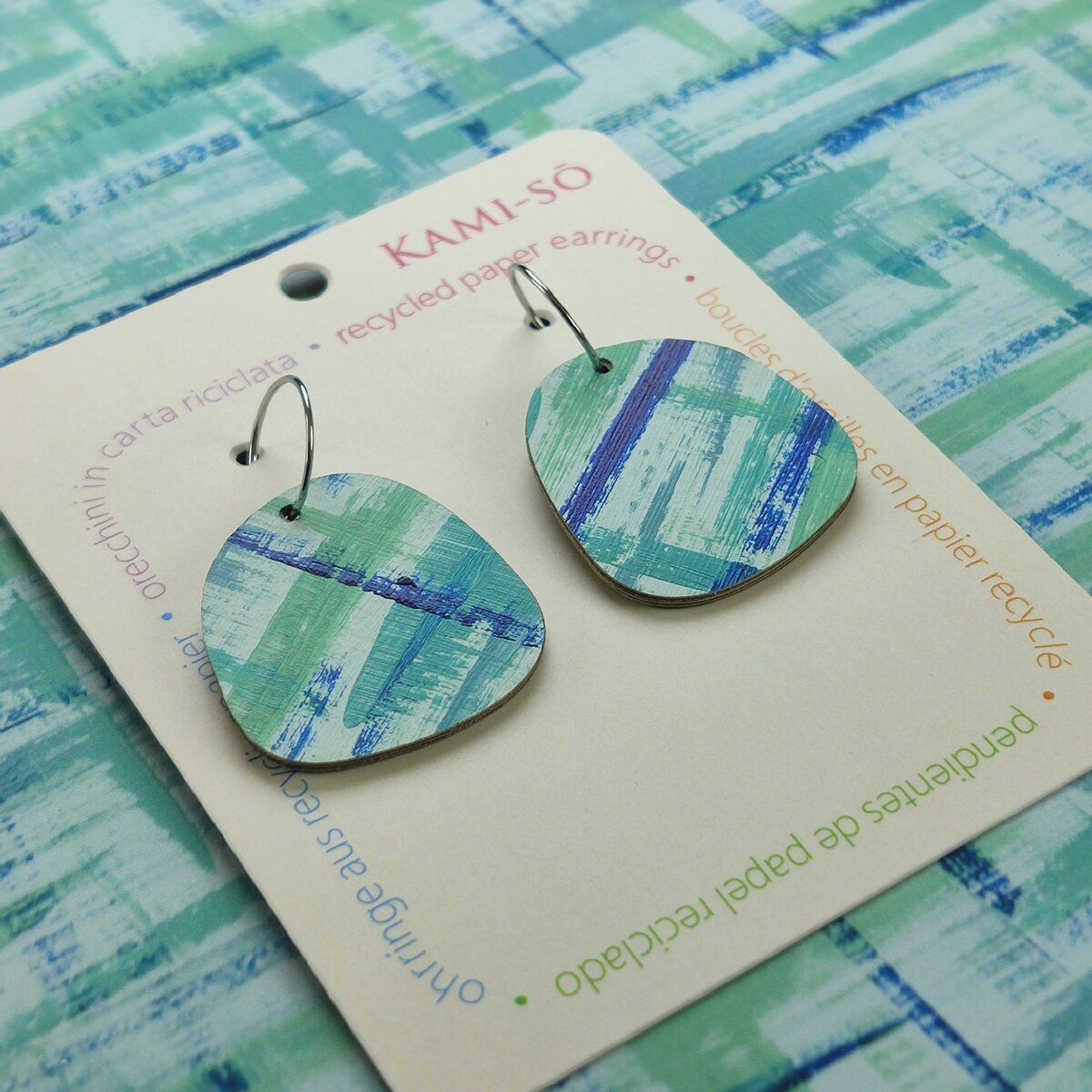 Square Recycled Paper Earrings - Blue & Green