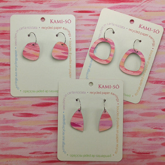 Mini Recycled Paper Earrings - Pink