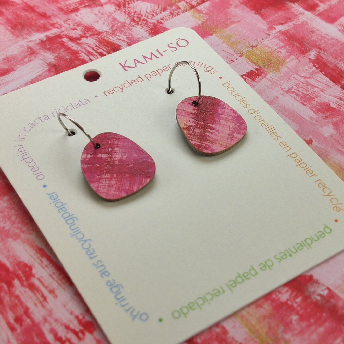 Square Recycled Paper Earrings - Pink & Gold