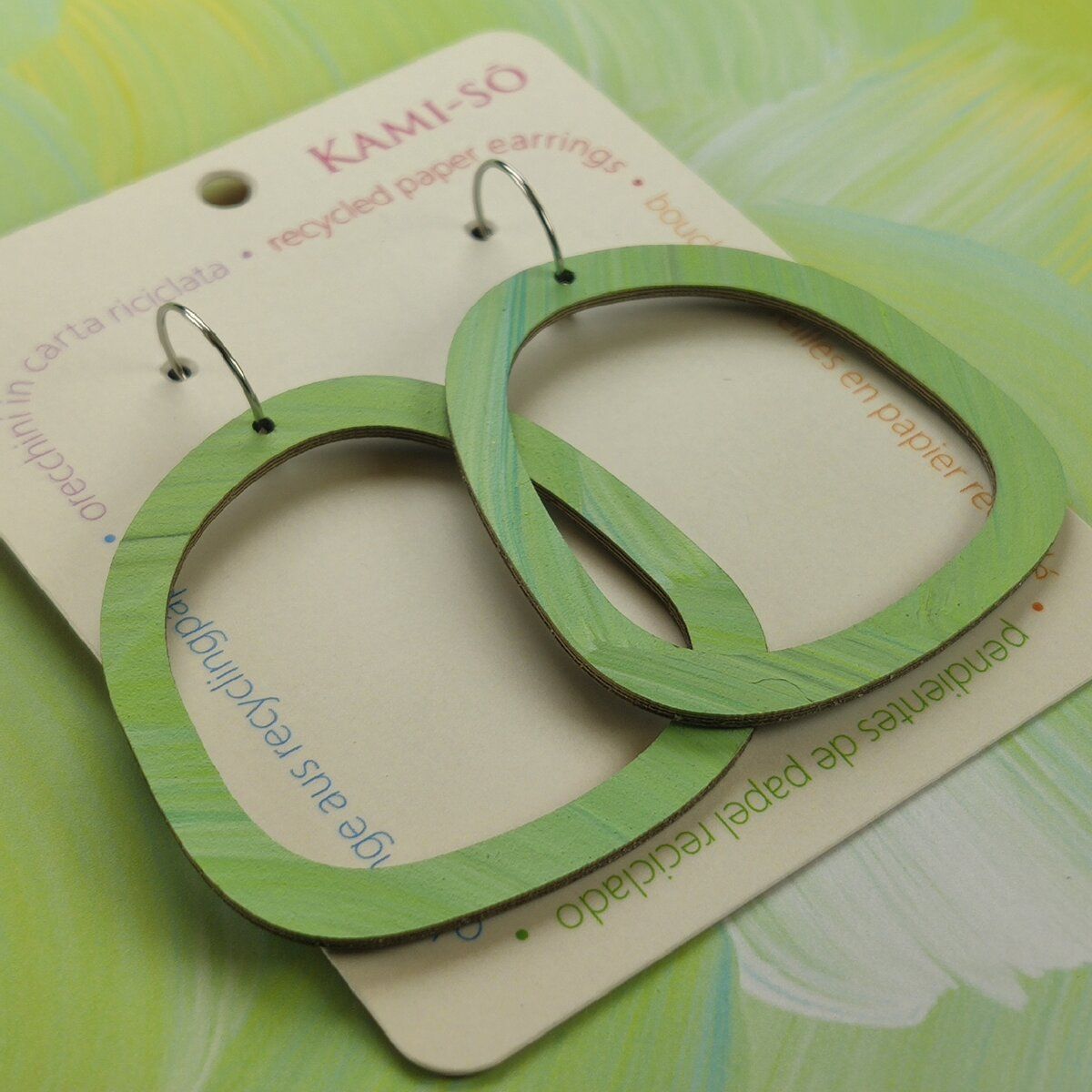 Square Recycled Paper Earrings - Light Green