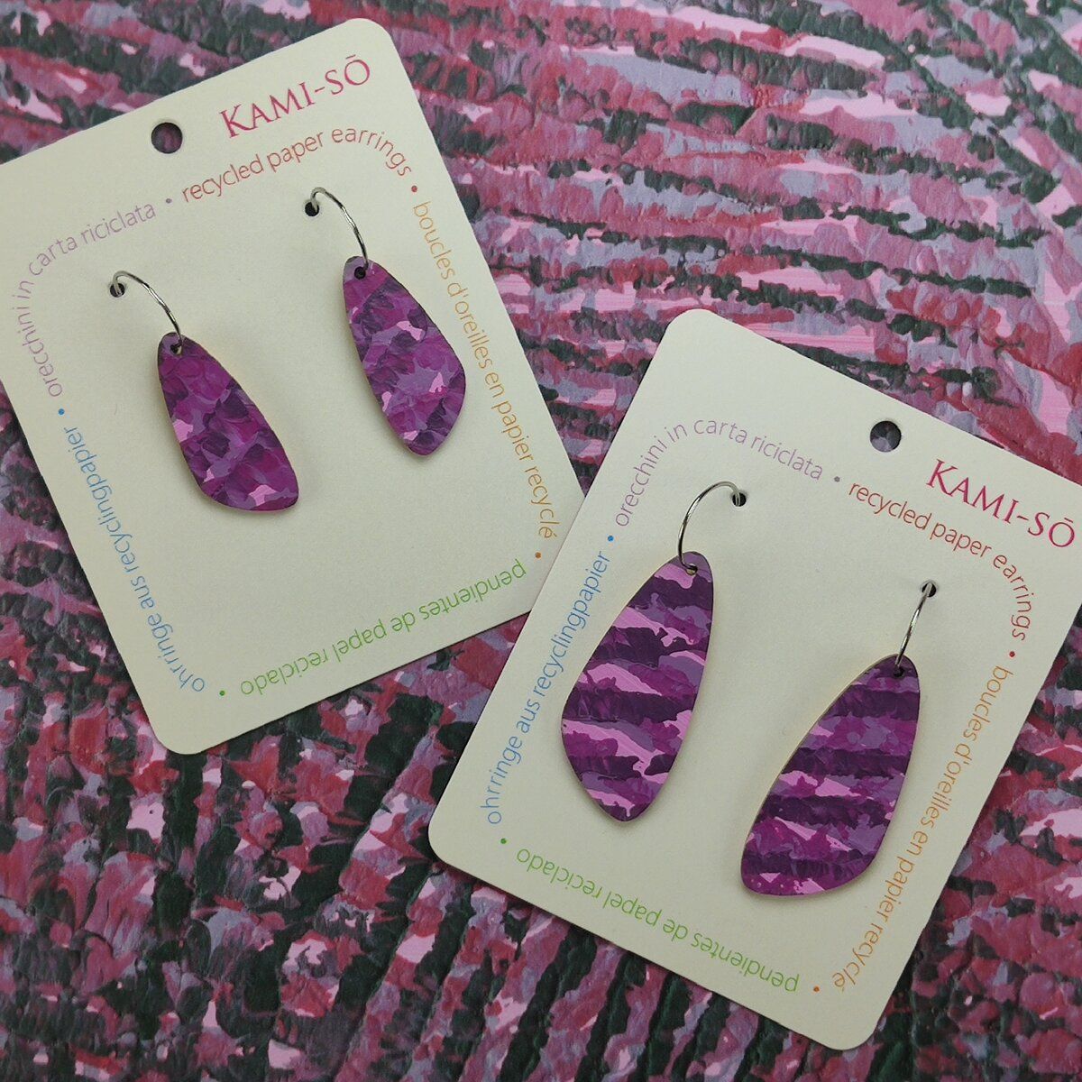 Oval Recycled Paper Earrings - Purple