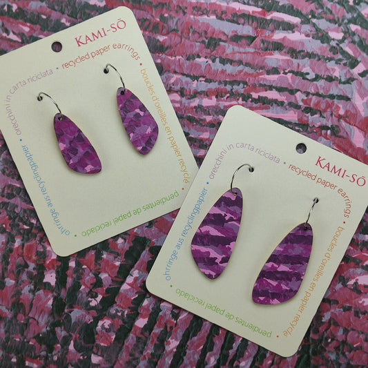 Oval Recycled Paper Earrings - Purple