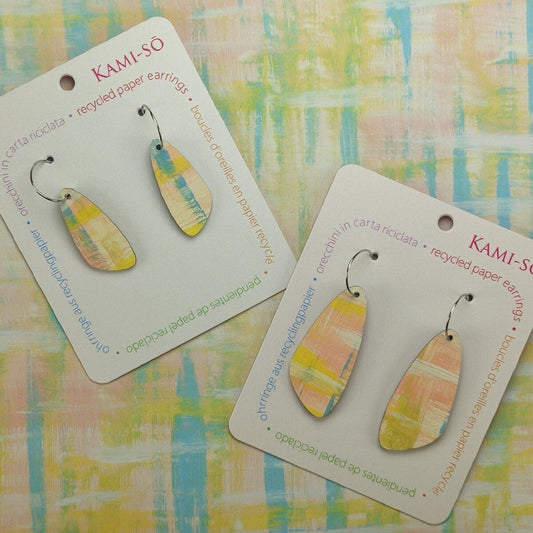 Oval Recycled Paper Earrings - Pale Orange & Blue