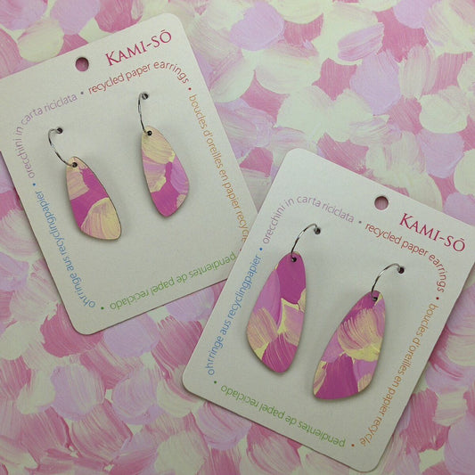 Oval Recycled Paper Earrings - Pink & Cream