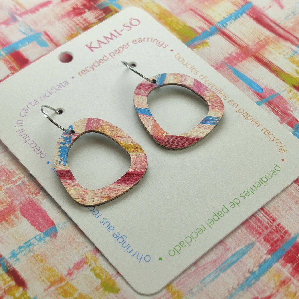 Mini Recycled Paper Earrings - Red, Blue, Pink & Yellow