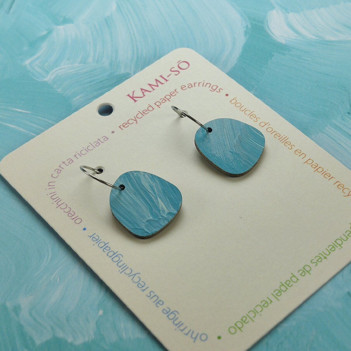 Square Recycled Paper Earrings - Light Blue