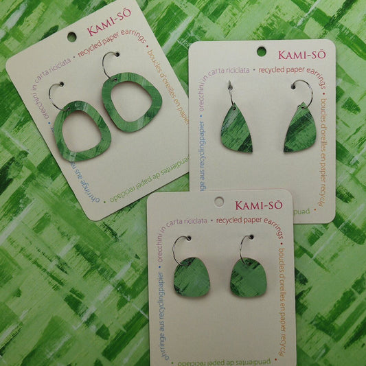 Mini Recycled Paper Earrings - Green