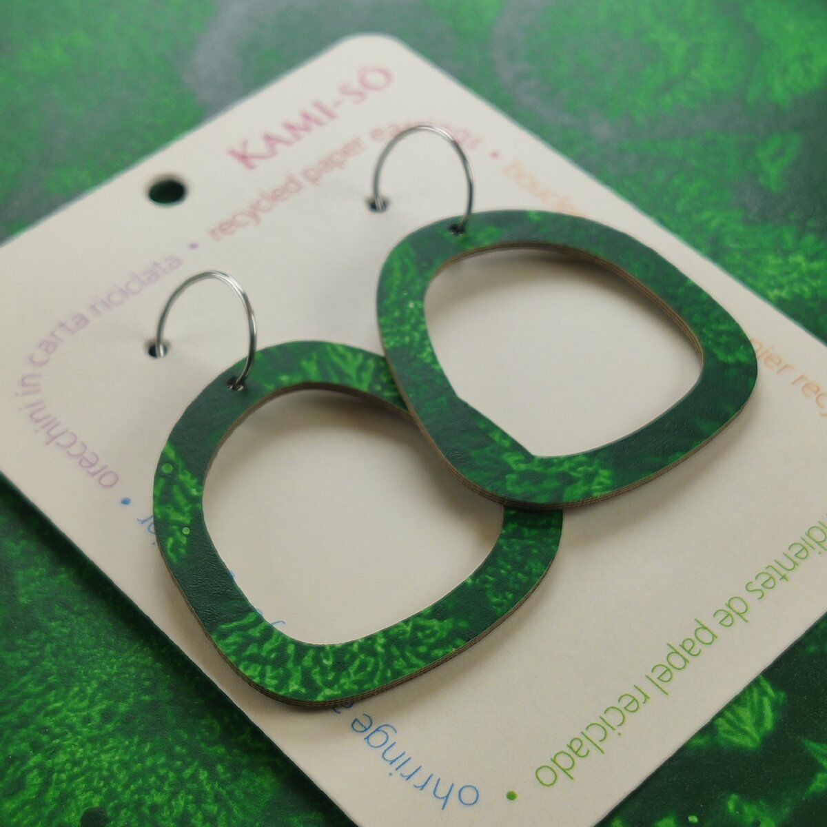Square Recycled Paper Earrings - Green