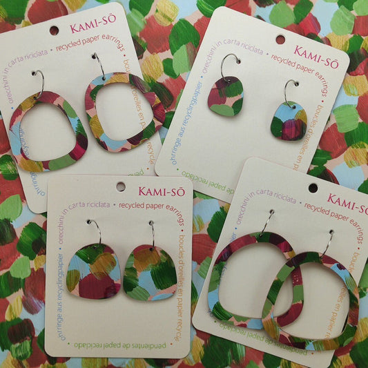 Square Recycled Paper Earrings - Plum, Blue, Green & Gold