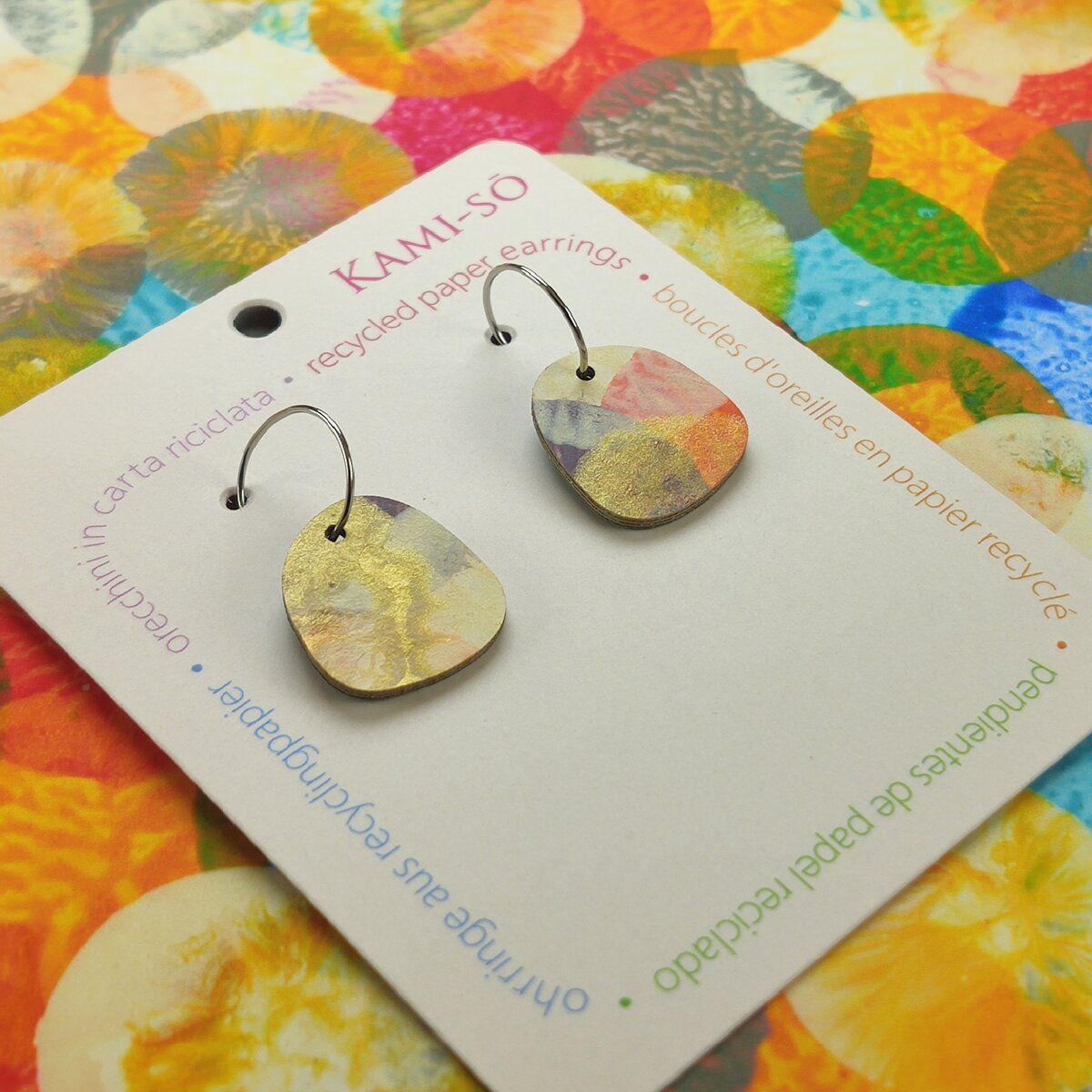 Square Recycled Paper Earrings - Multicolor