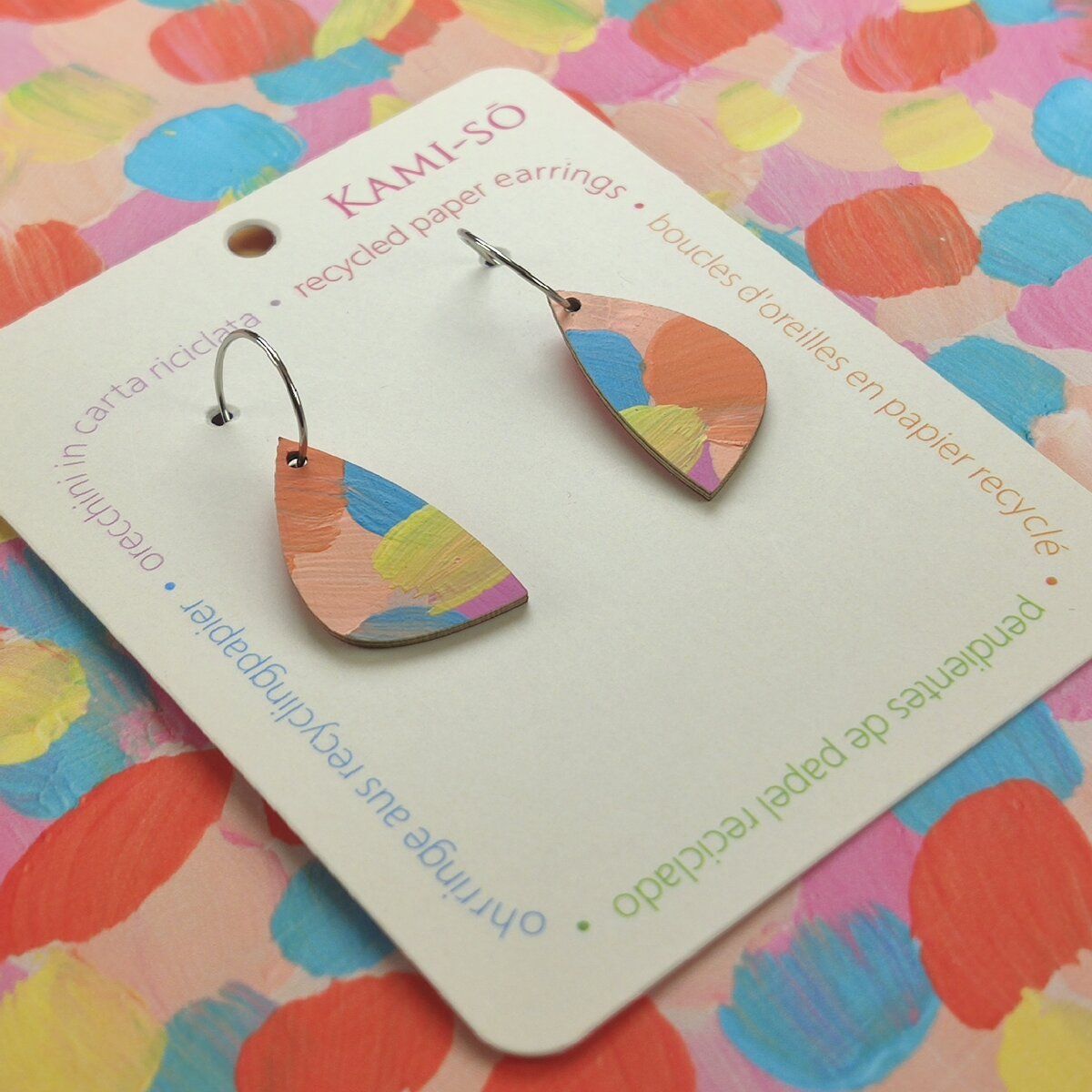 Mini Recycled Paper Earrings - Orange, Blue, Lilac & Yellow