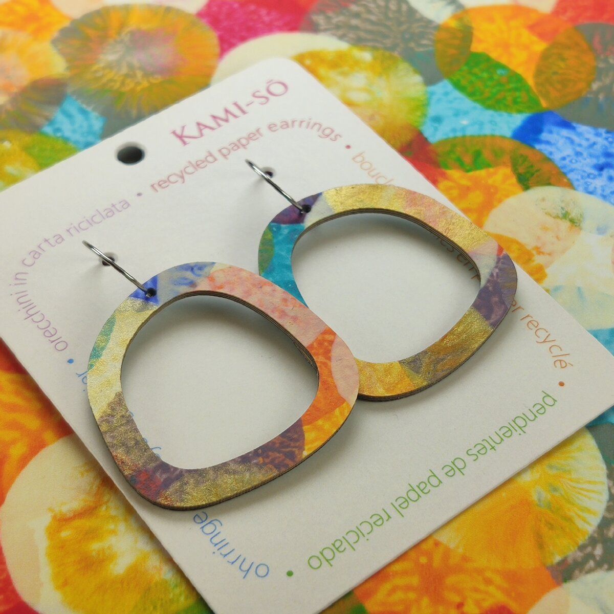 Square Recycled Paper Earrings - Multicolor