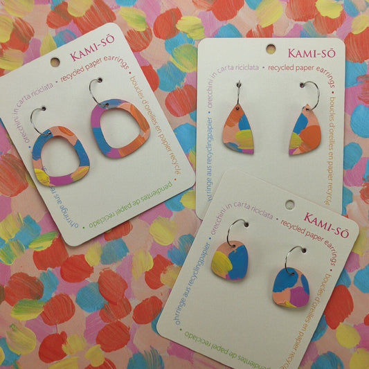 Mini Recycled Paper Earrings - Orange, Blue, Lilac & Yellow