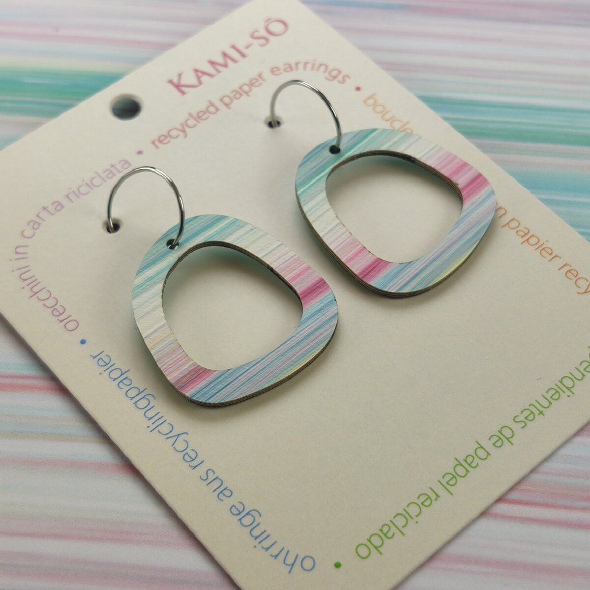 Mini Recycled Paper Earrings - Pastel Stripe