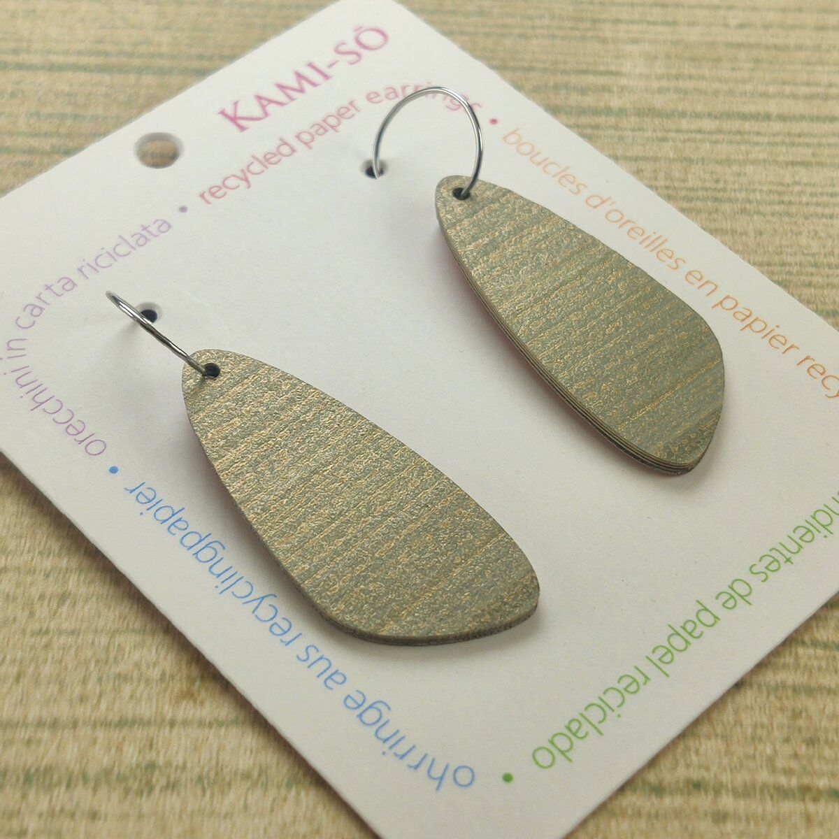 Oval Recycled Paper Earrings - Green Gold