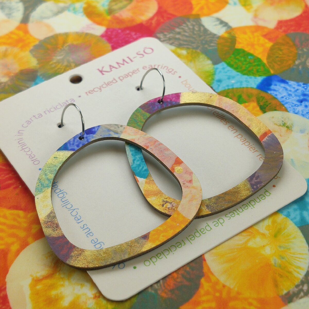 Square Recycled Paper Earrings - Multicolor