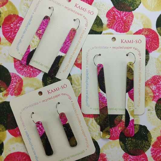 Paddle Recycled Paper Earrings - Black, Gold & Magenta