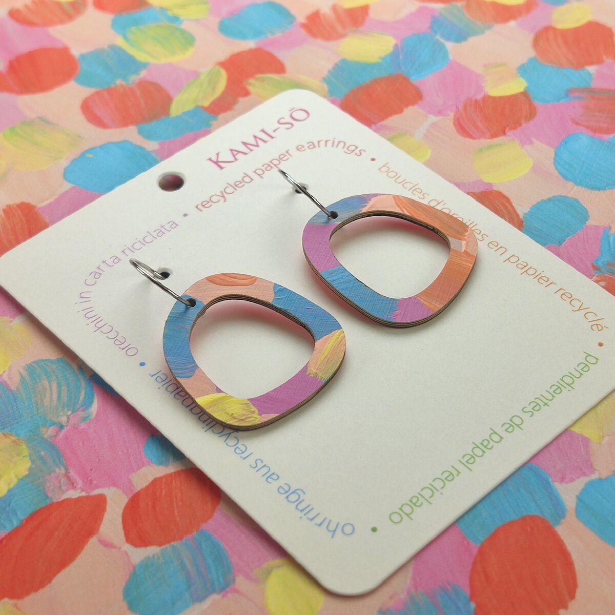 Mini Recycled Paper Earrings - Orange, Blue, Lilac & Yellow