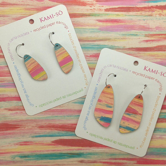 Oval Recycled Paper Earrings - Apricot, Pink & Blue