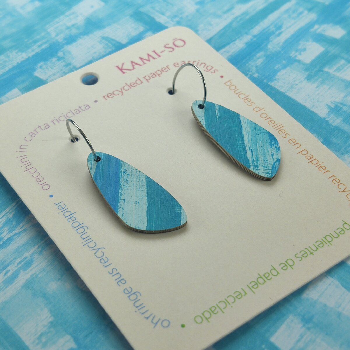 Oval Recycled Paper Earrings - Blue