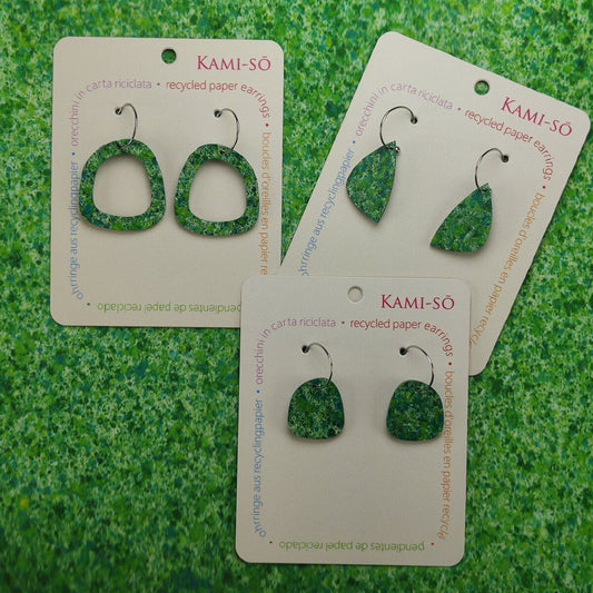 Mini Recycled Paper Earrings - Green Speckle