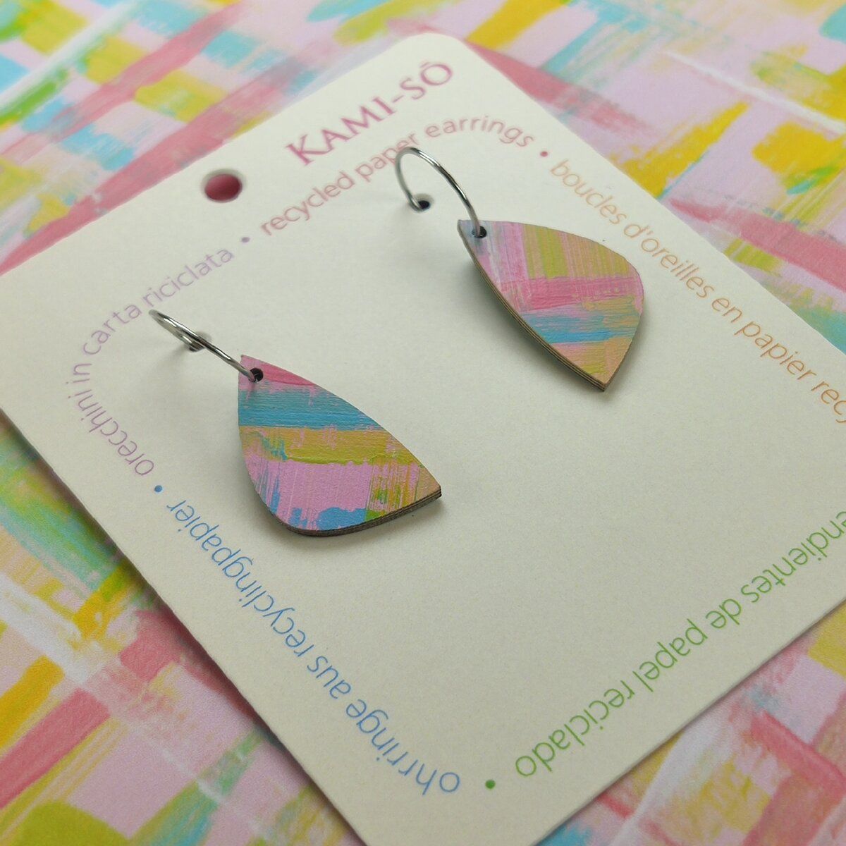 Mini Recycled Paper Earrings - Pink, Blue, Green & White
