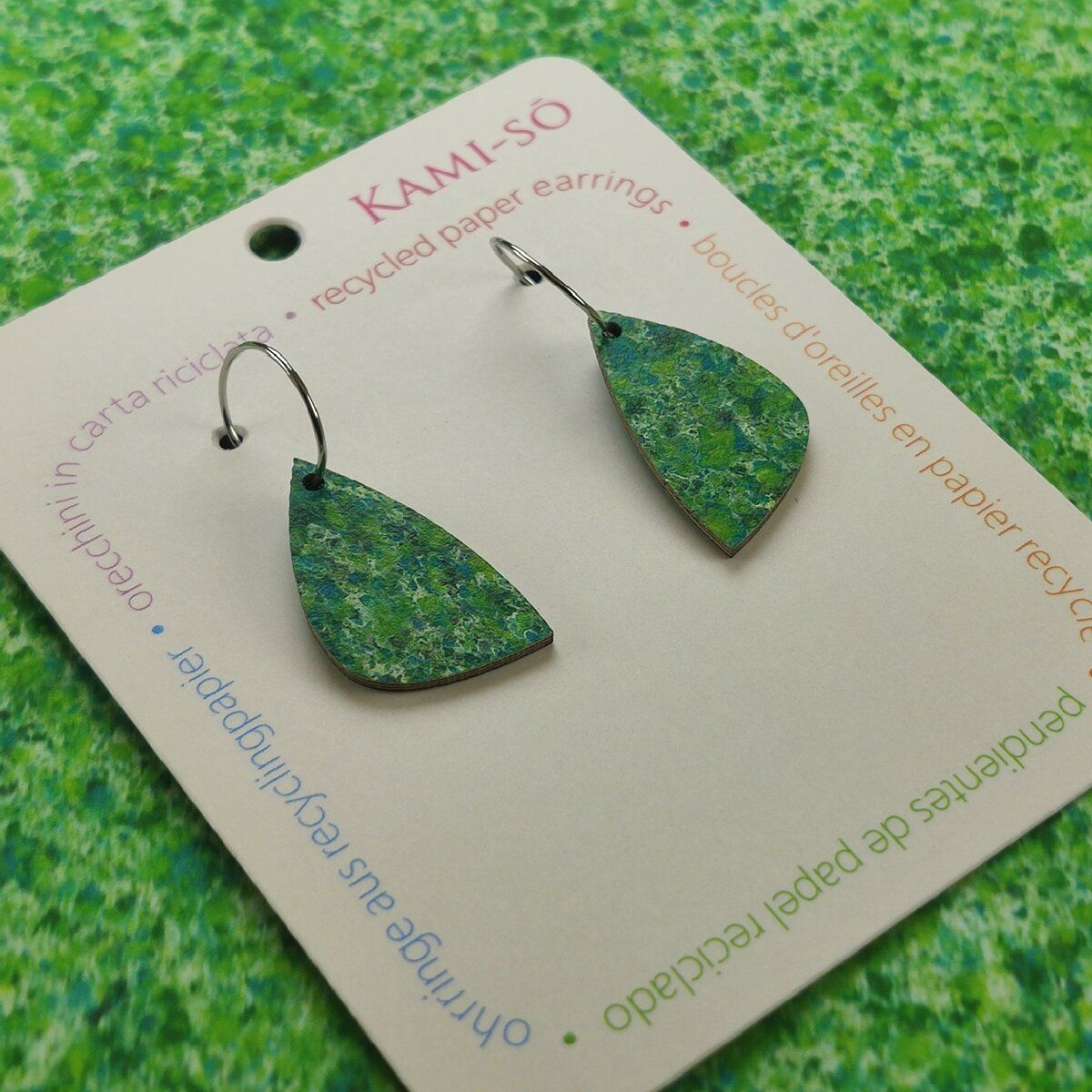 Mini Recycled Paper Earrings - Green Speckle