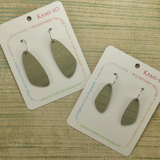 Oval Recycled Paper Earrings - Green Gold