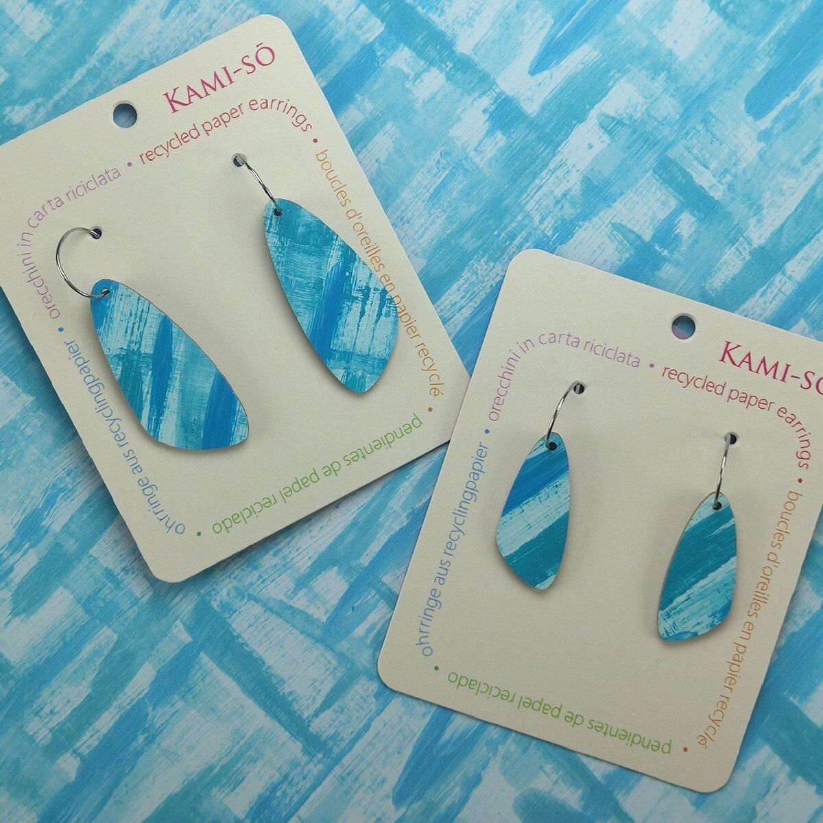 Oval Recycled Paper Earrings - Blue