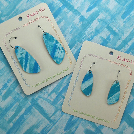 Oval Recycled Paper Earrings - Blue