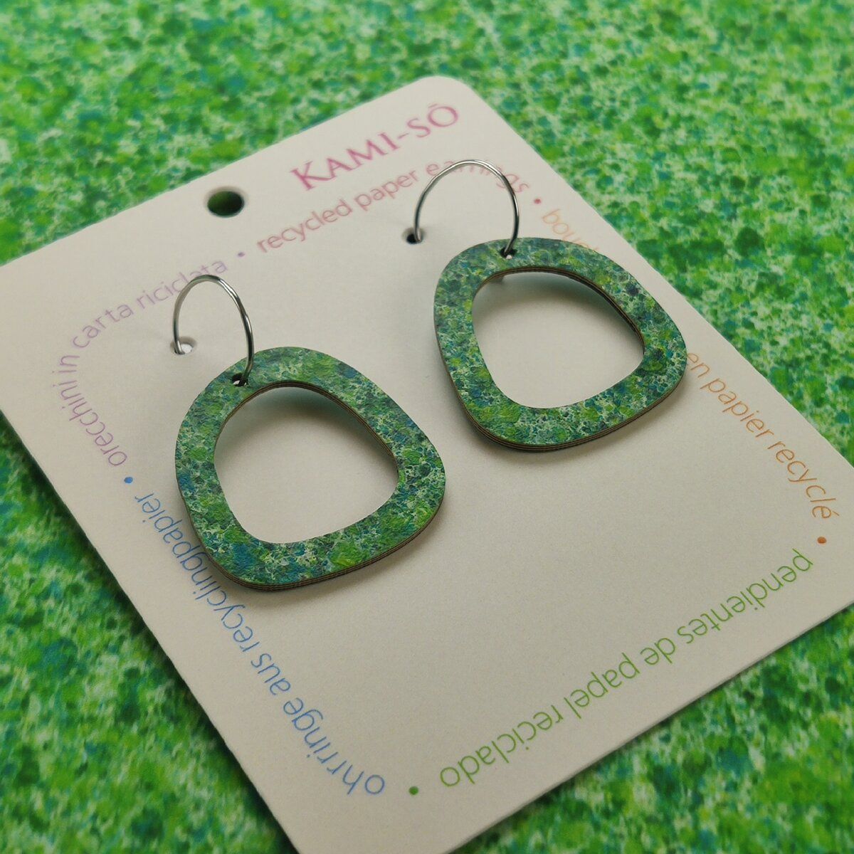 Mini Recycled Paper Earrings - Green Speckle