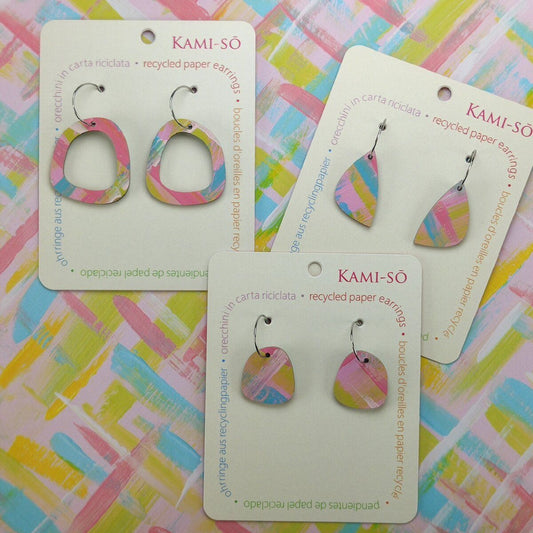 Mini Recycled Paper Earrings - Pink, Blue, Green & White