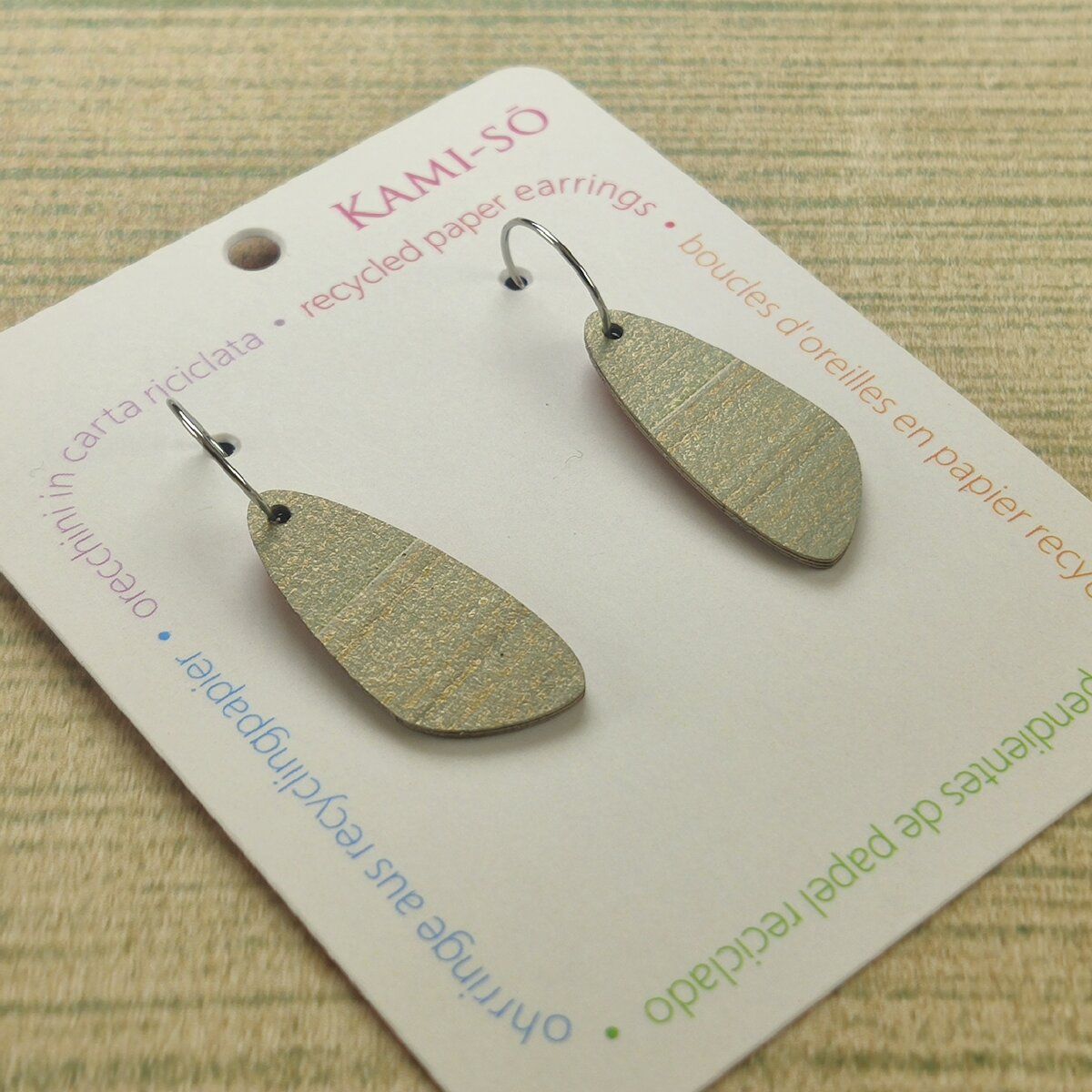 Oval Recycled Paper Earrings - Green Gold