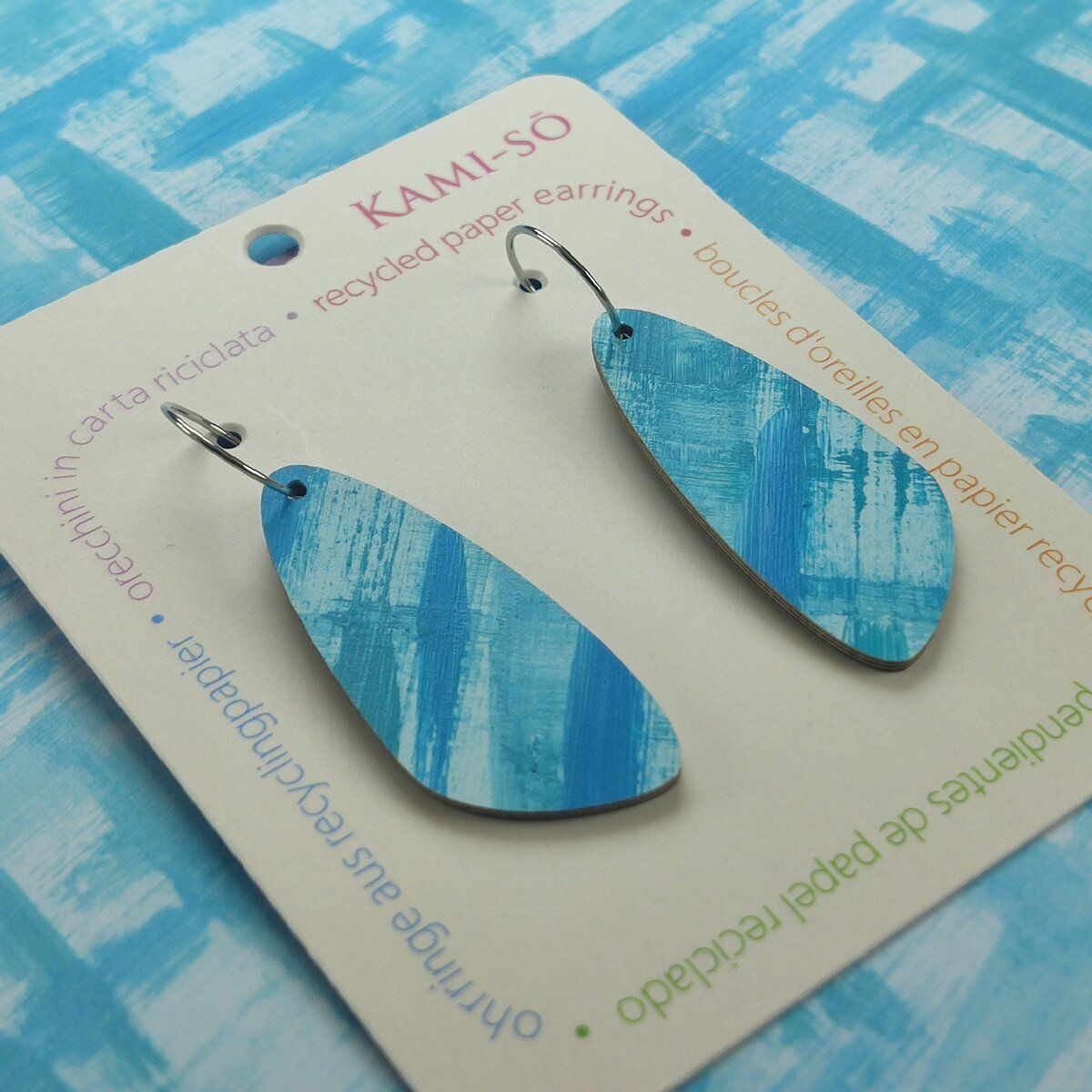 Oval Recycled Paper Earrings - Blue