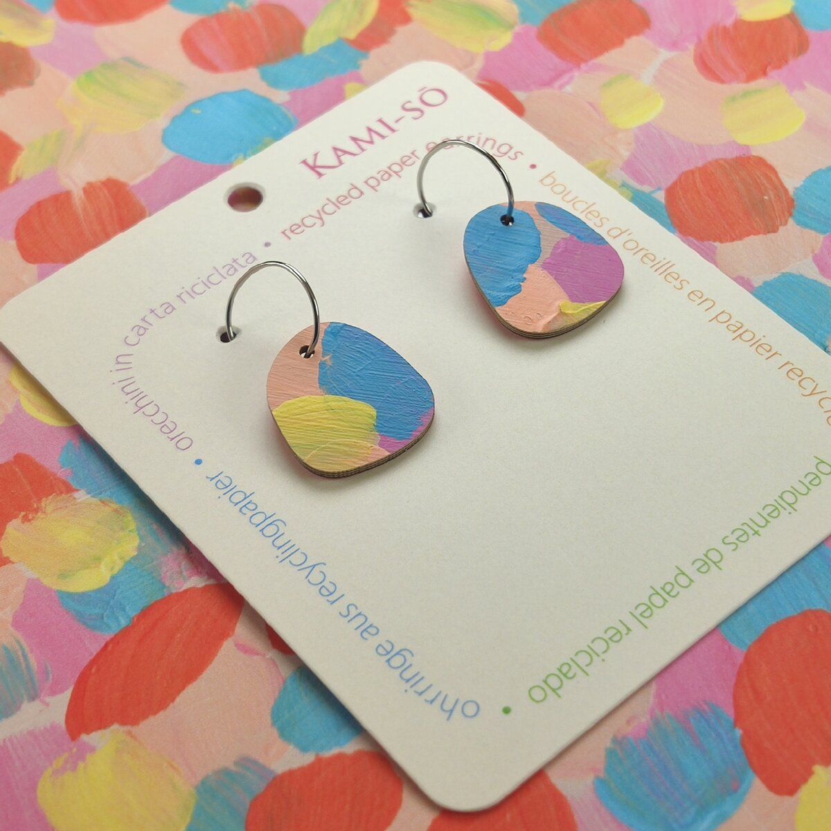 Mini Recycled Paper Earrings - Orange, Blue, Lilac & Yellow